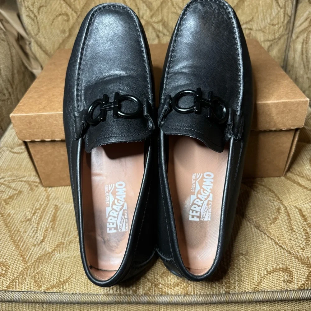 Ferragamo Salvatore Black Leather Men's‎ 10 EEE Dress Slip-on Loafers